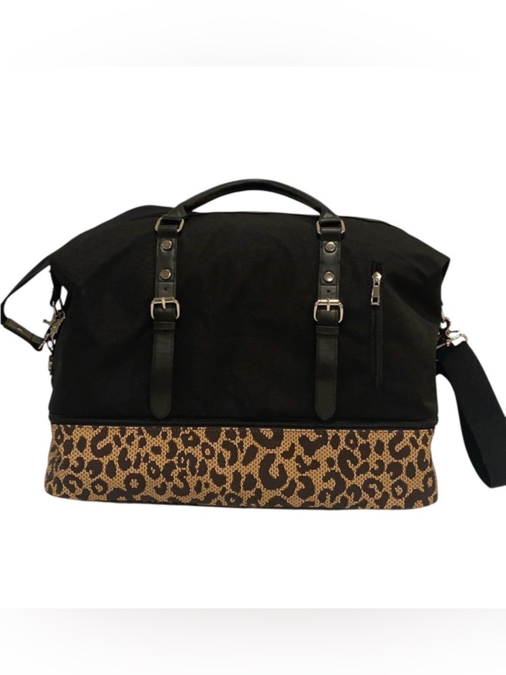 Travel Tote Luggage Black Leopard Print Oversized Two Compartment  - NWOT